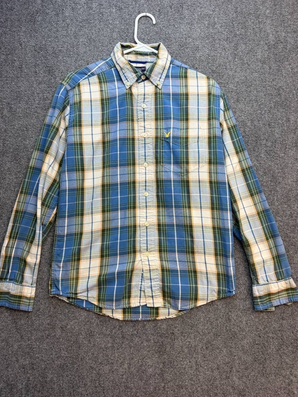 American Eagle Outfitters XS Blue White Plaid Button Up Long Sleeve Shirt Macau